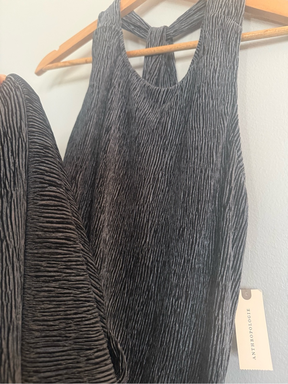 NWT Anthropologie Maeve Blueish Gray Textured Shimmer Maxi Halter Dress